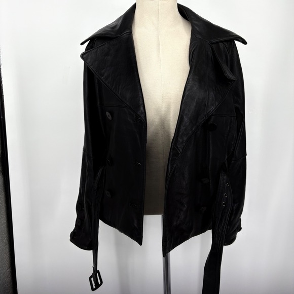 Express Avenue De L'opera Leather‎ Belted Moto Jacket Thinsulate Y2K Black S - Picture 7 of 16